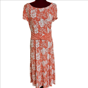 Floral Coral Dress with White Accents Size Medium
